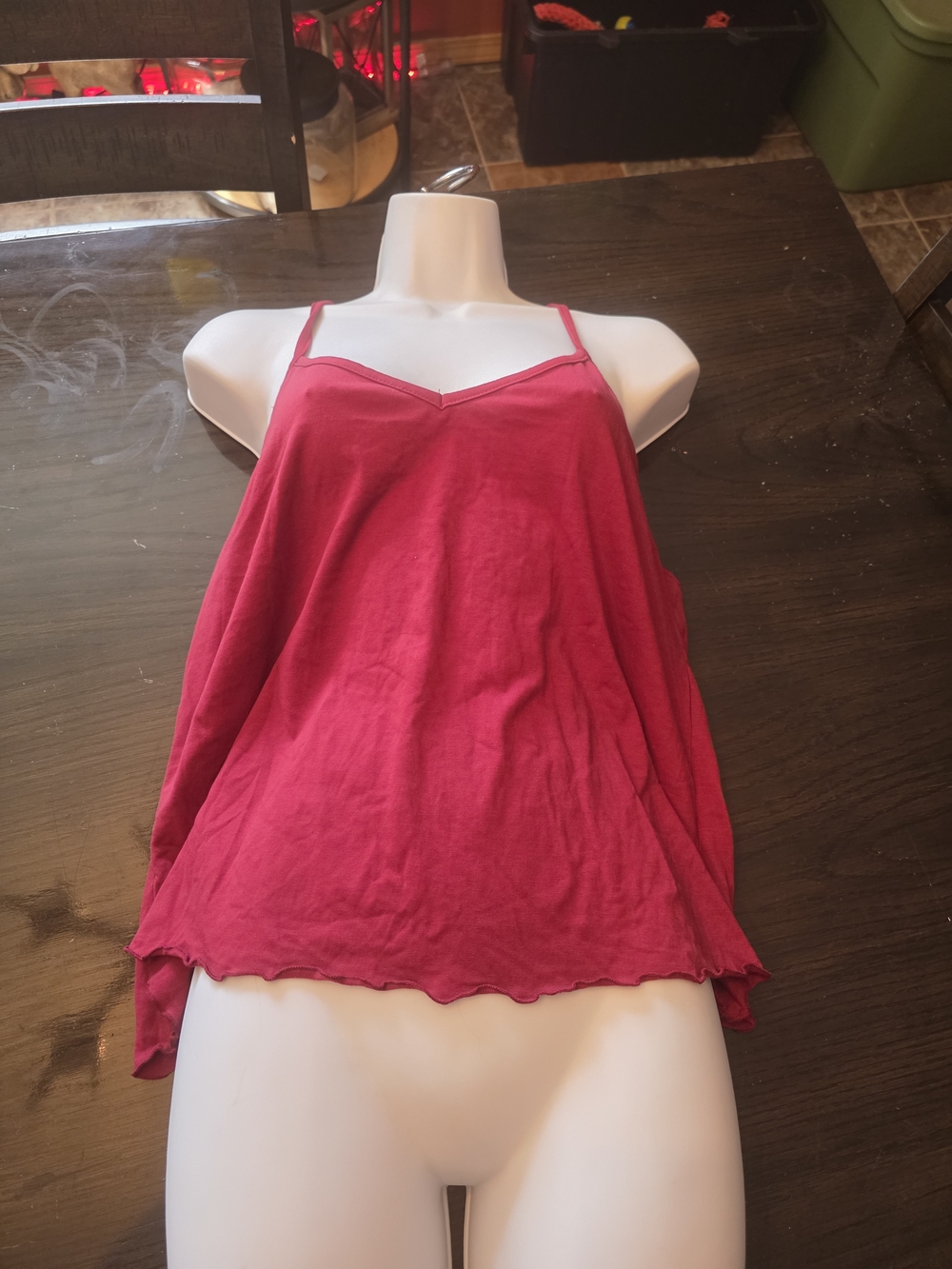 Red Spaghetti Strap Camisole With Black Lace Backing